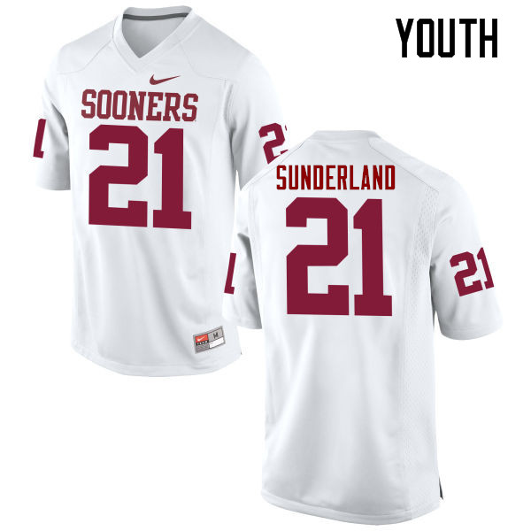 Youth Oklahoma Sooners #21 Will Sunderland College Football Jerseys Game-White